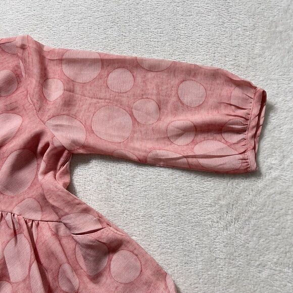 Jian Ruyi Mini Dress Sz XL Pink Polka Dot 3/4 Sleeve Relaxed Lagenlook - Picture 10 of 11